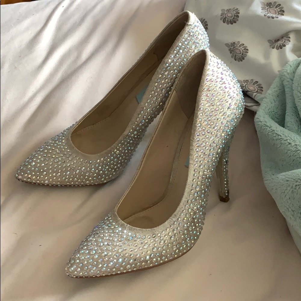 Betsey Johnson Silver Heels with Rhinestones